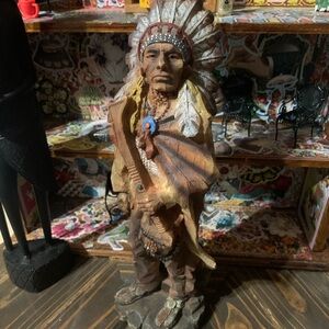 Native American Chief Figurine in Brown and White